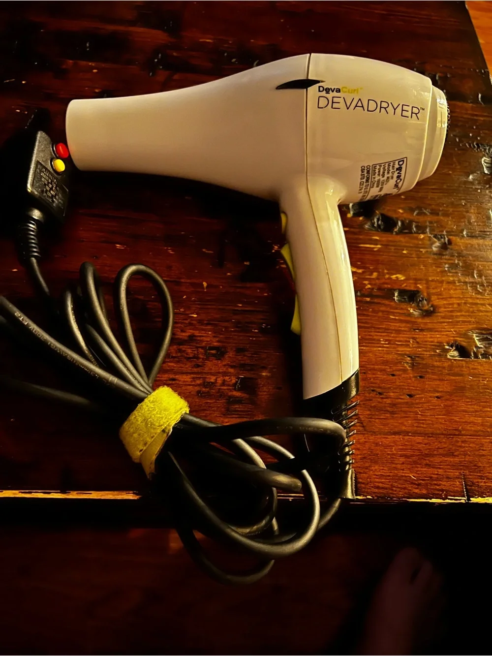DevaCurl White Hair Dryer with Yellow Buttons